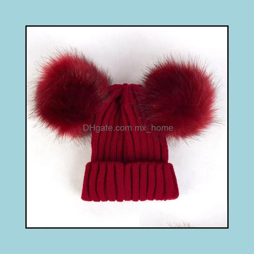 Baby Stuff Accessories Cap Pure colors Toddler Kids Girl Boy Baby Infant Winter Warm Crochet Knit Hat Fur Balls Beanie