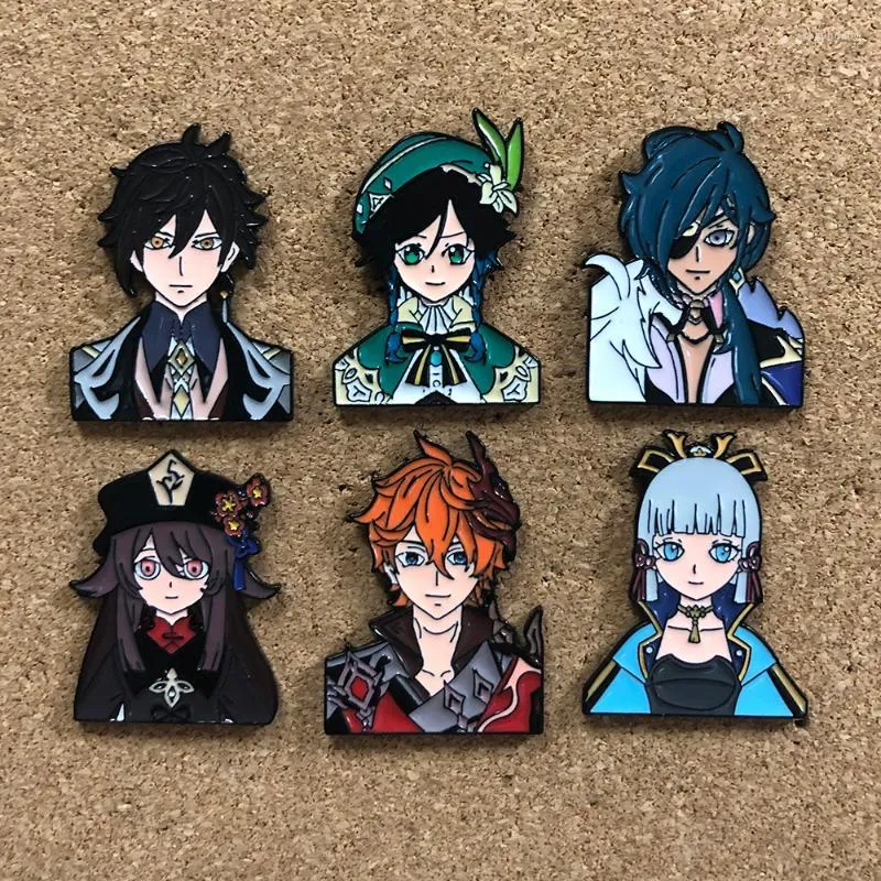 Broches épingles hu tao zhongli badges de trucs mignons avec anime sur vêtements genshin impact joelry année cadeau épingle émail accessoires