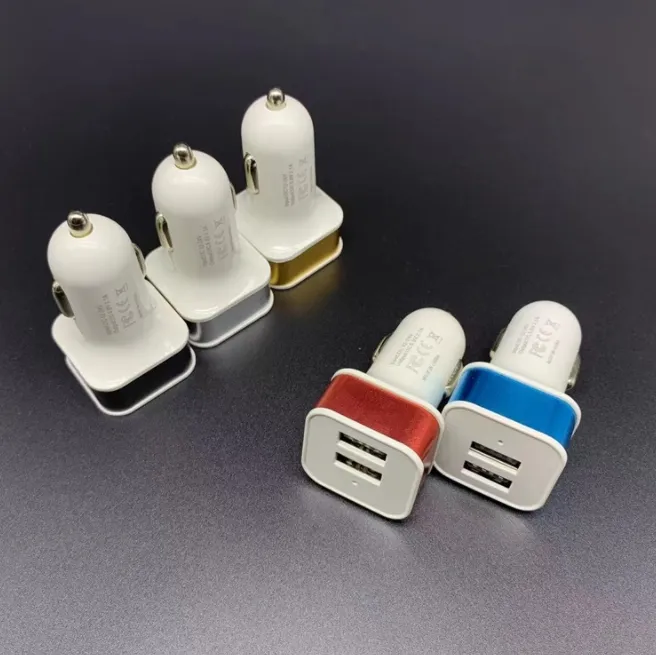 Dual USB Ports 2.1A Metal Car Charger Colorful Micro USB Car Plug -adapter