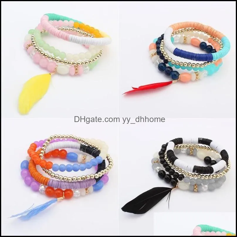 charms bracelets bohemian feather braceletelastic force line resin beaded bracelet