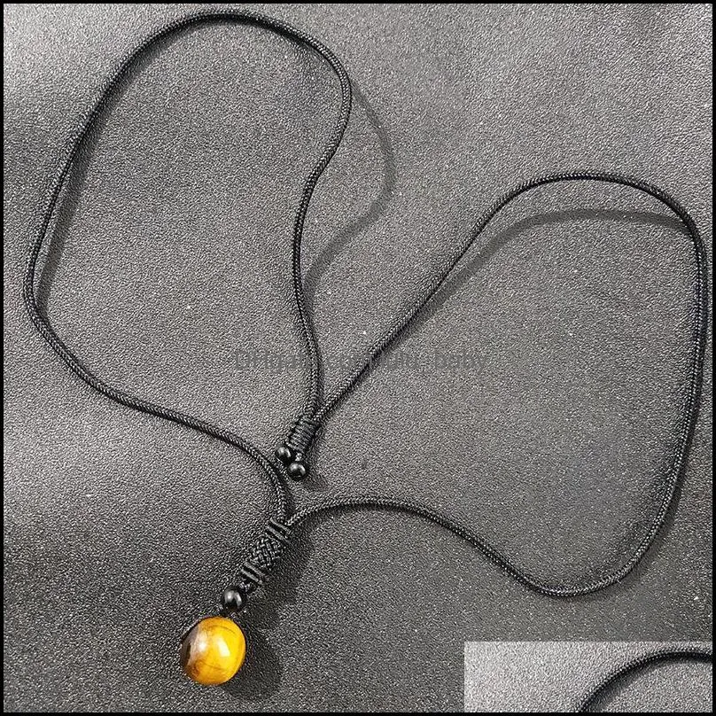 men yellow tiger eye stone round bead pendant black rope chain necklace jewelry for women lulubaby