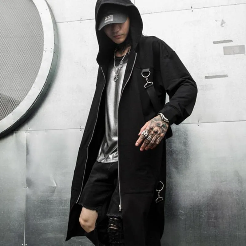 ジャケット・アウター ROENxSEMANTICDESIGN destroy long coat Mens Hooded Trench Coat, Long Punk Hip Hop Jacket With