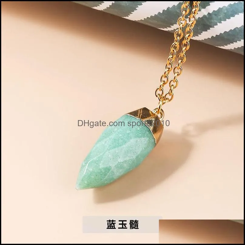 circular cone stone crystal charms gold chain pendant necklaces amethyst rose quartz wholesale jewelry for women