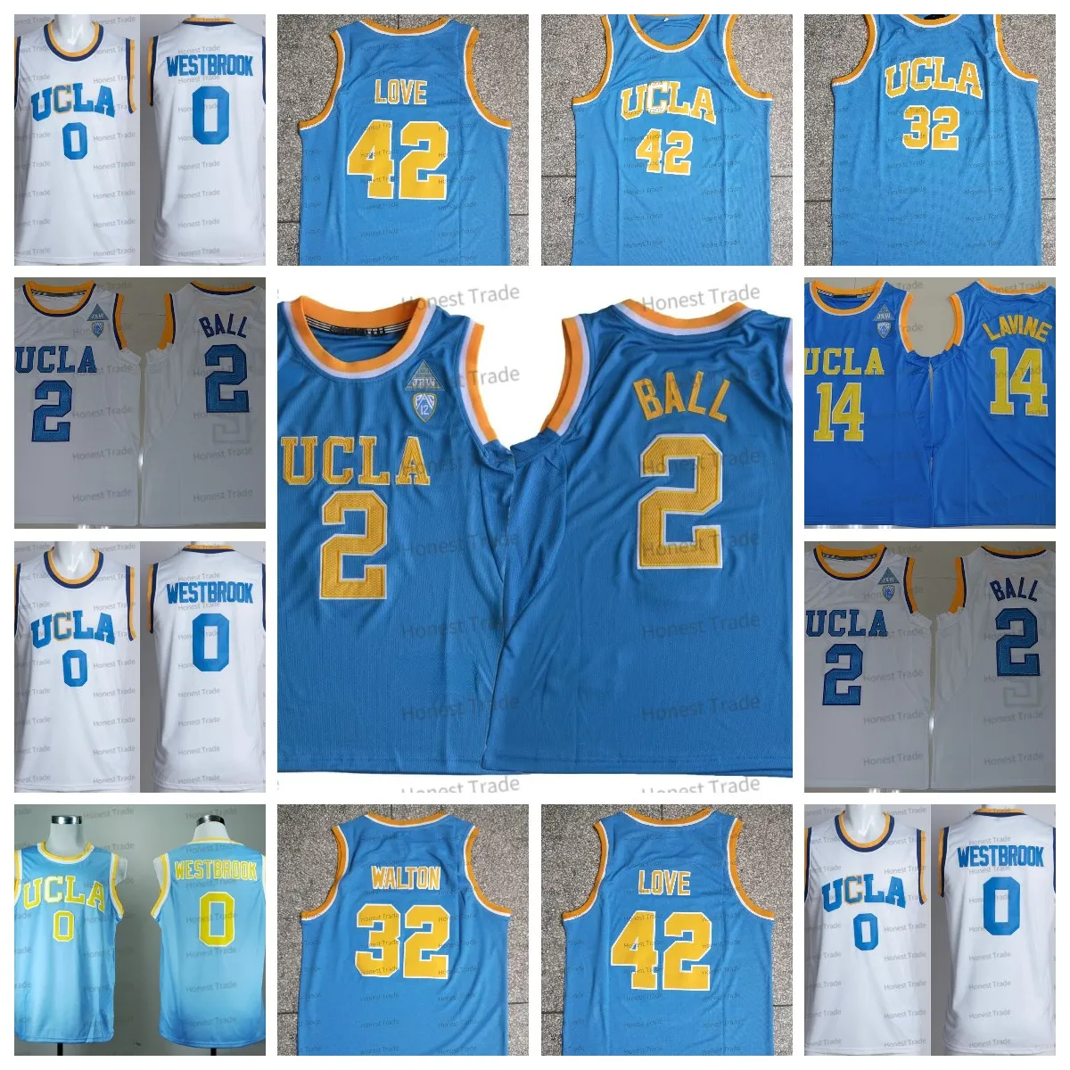 UCLA 42 Kevin Love Basketball Jersey Bill Walton Mensrussell Westbrook Zach Lavine 2 Lonzo Ball College White University Szygowane koszulki męskie