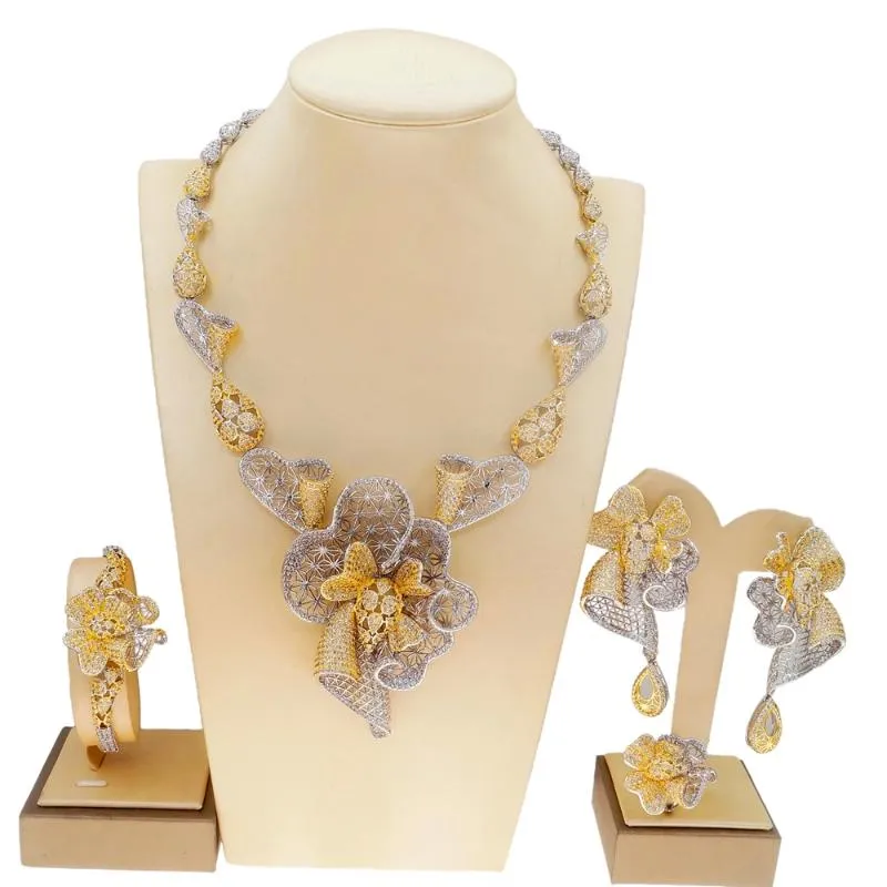 Örhängen halsband yulaili toppkvalitet amerikanska diamant smycken set design kvinnor elegant blommor parti ändrar inte färguppsättningarrin