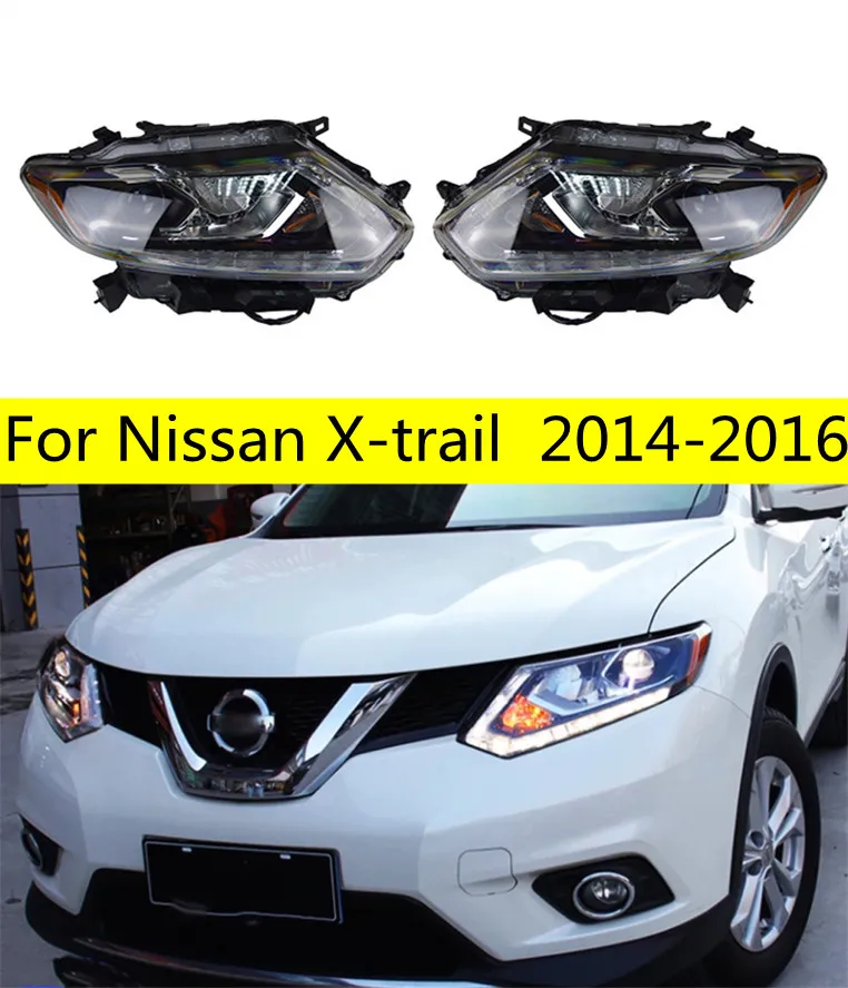 Bilstrålkastare för Nissan X-Trail LED-strålkastare 2012-20 16 DRL Huvudlampa Högstrålen Turn Signal Front Lights
