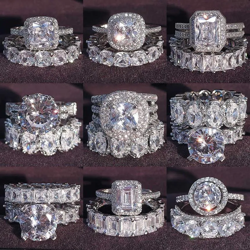 Luxury Real 925 Sterling Silver Oval Princess Cut Anillo de boda para la banda de compromiso de las mujeres Eternity Jewelry Zirconia R4975 P0818214J