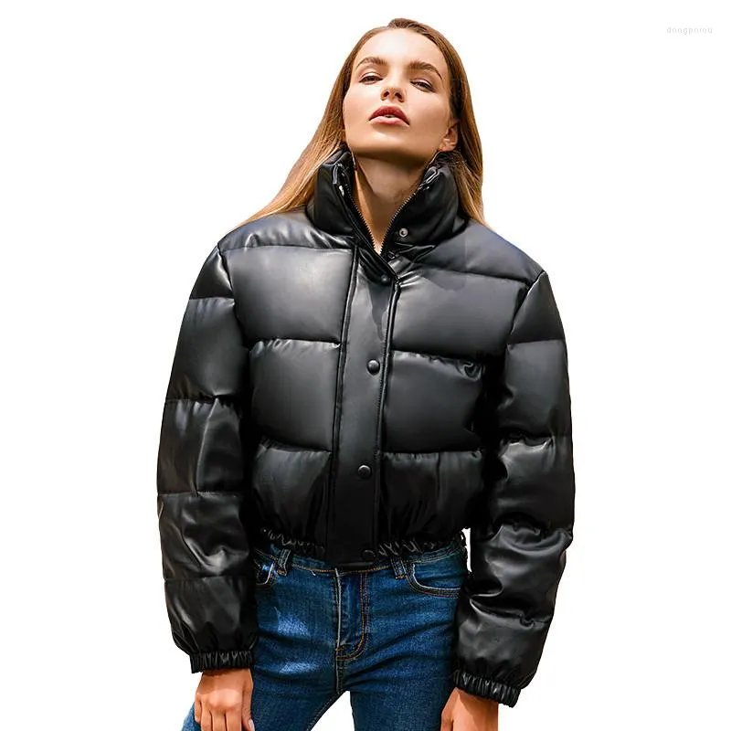 Women's Trench Coats Women Quilted Puffer Jackets Thick Parkas Winter Coat Long Sleeve Stand Collar Solid Color Cropped Thermal Leather Down