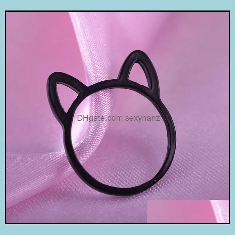 Womens 925 Silver Rings Simple Cute Cat Ear Design Finger Ring Black Gold Plated Cat Jewelry Gift wholesale