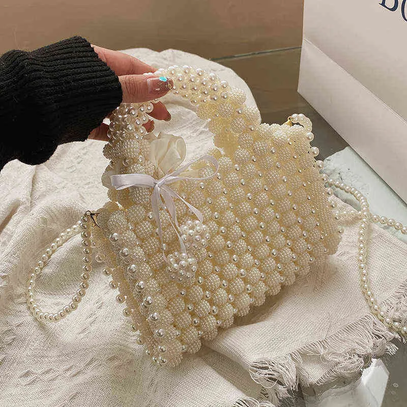 Evening Bags Luxury Woven Pearls Bag Shoulder For Women Designer Small Beading Handbags Brands Party Purse Wedding Clutch Tote 220507 From 26 56 DHgate