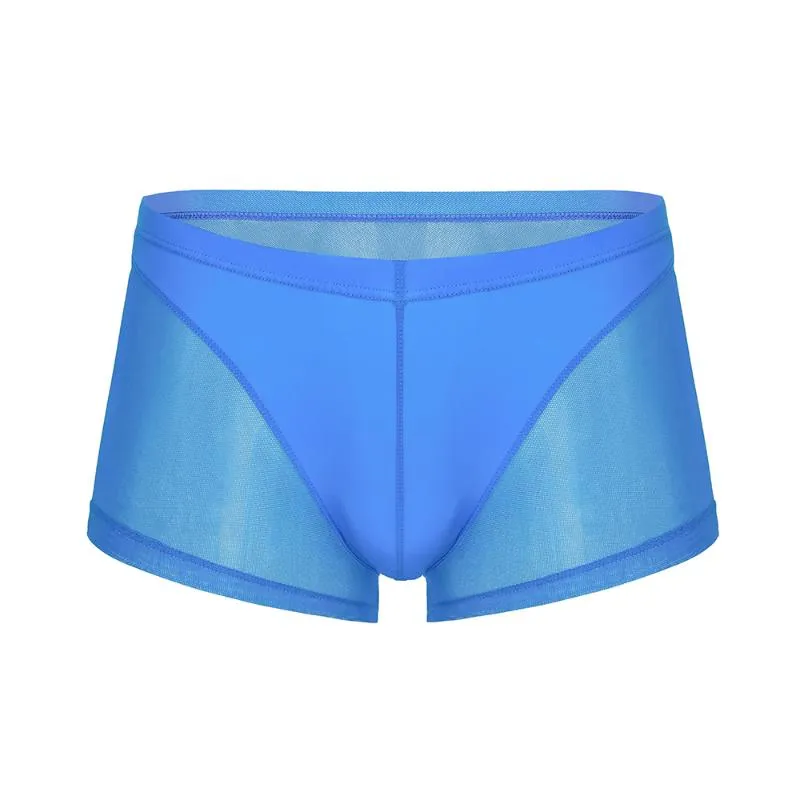 Underpants Patchwork Mesh Boxer Briefs Mens Seamless Panties Sheer Shorts Sexy Male Translucent Stretch Soft UnderwearUnderpants