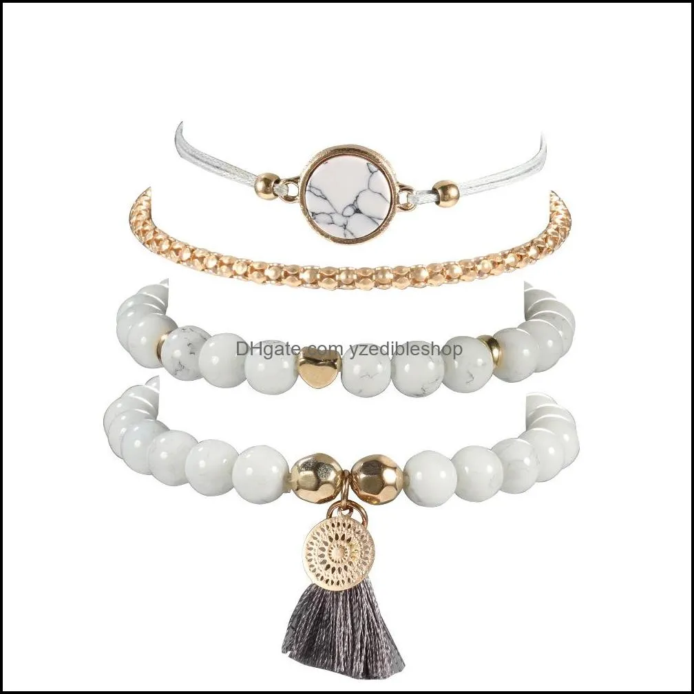 5pcs/set Silver Cuff Bracelets Female Cute Simple Map Pineapple Heart Tassel Braid Bracelet Jewelry Set Hypoallergenic Gift