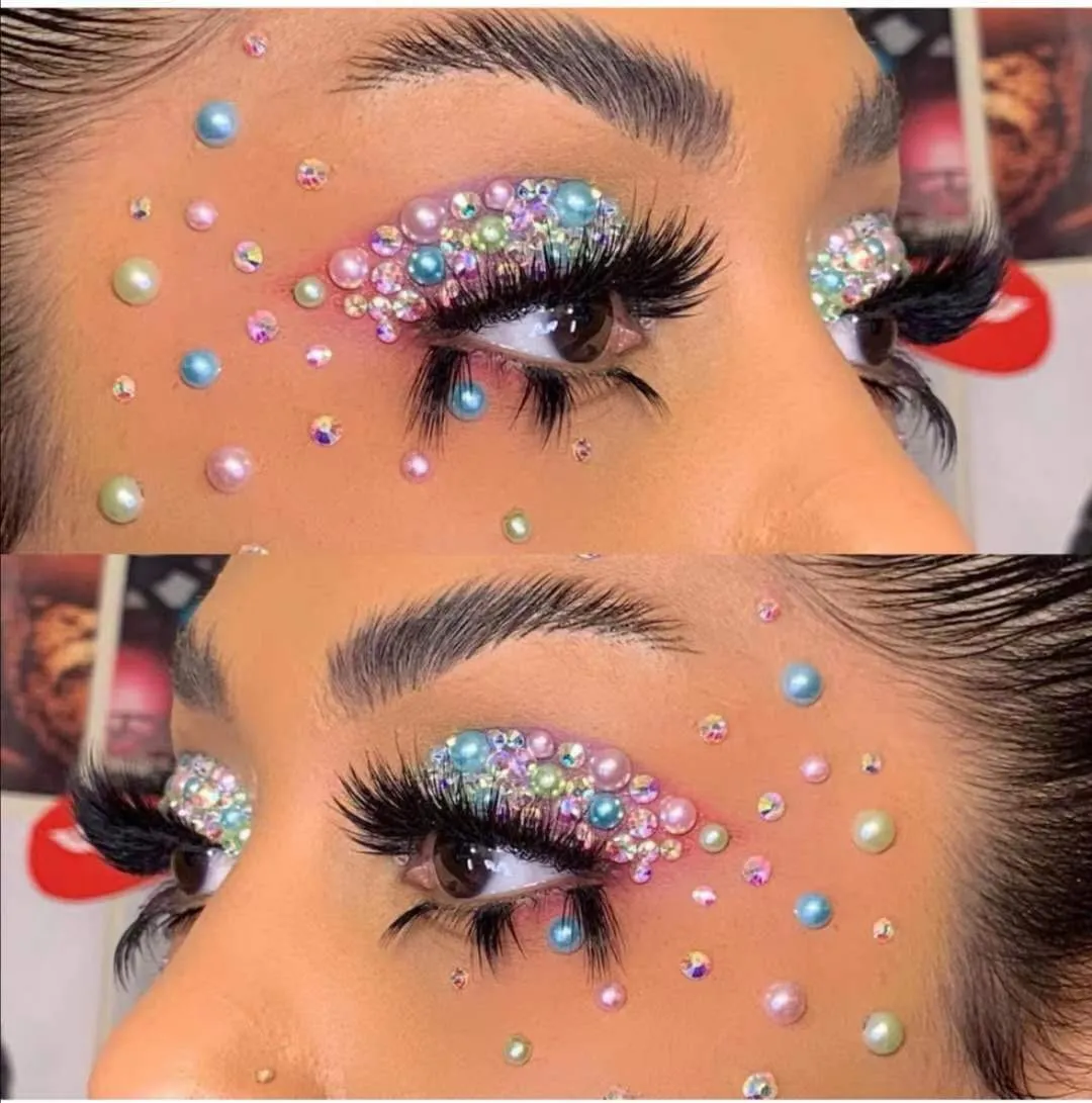 2 Set Rhinestones Makeup For Nail Art And Face Eye Body Make-up For Stage  Makeup Party, Flat Back Round Rhinestones And Makeup Glue