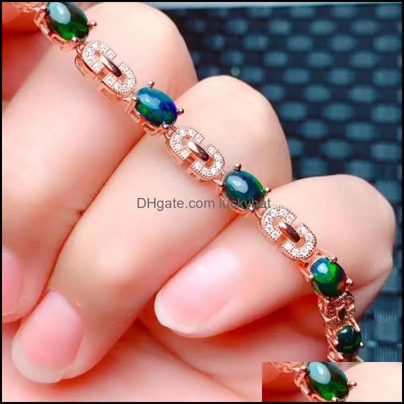 Other Bracelets Natural High Quality Gradient Black Opal S925 Luxurious Bracelet Fine Fashion Charming Jewelry For Women