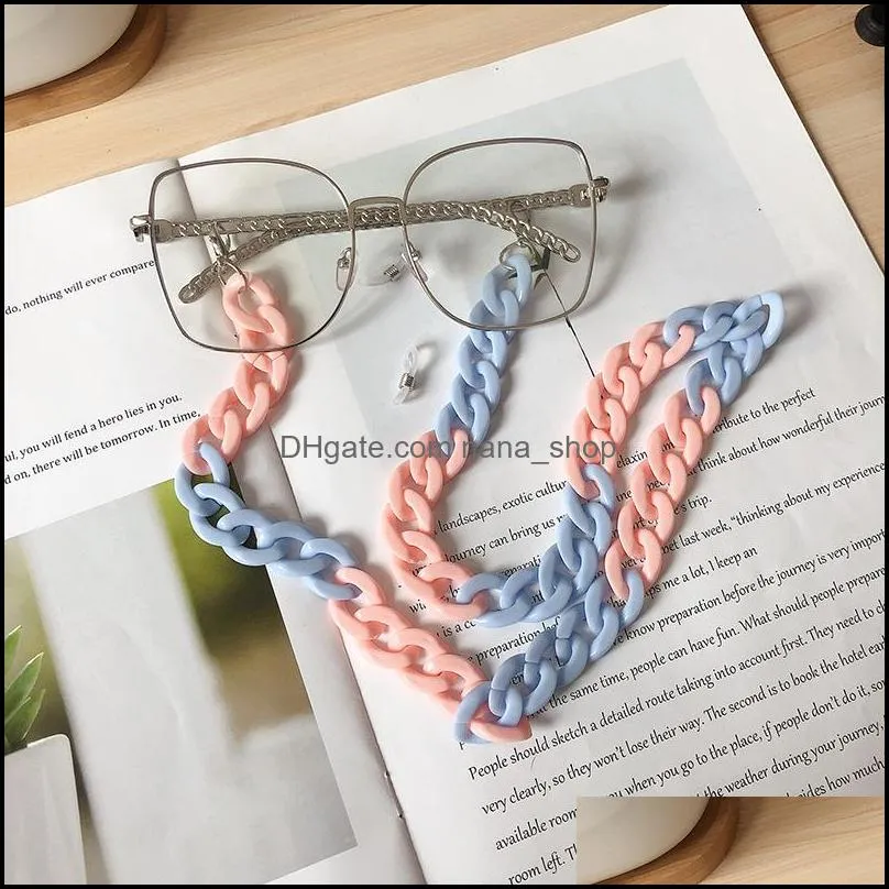 Candy Color New Acrylic Long Chain Pink Blue Contrast Glasses Hanging Neck Chain Lanyards Sunglasses Accessories