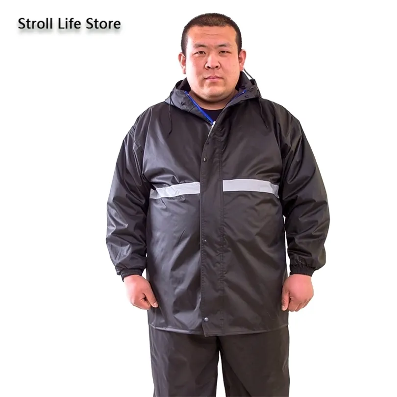 Grand imperméable de taille plus hommes pantalons de pluie ensemble double couche gros homme imperméable costume imperméable pour la pêche randonnée Capa de Chuva cadeau 201016