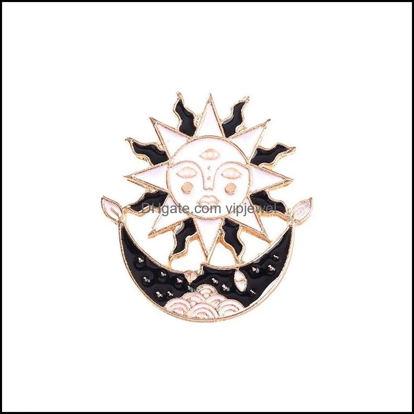 cartoon sun and moon cat flower brooches pins oil drop alloy enamel star animal lapel pins women men geometric  bags clothing badge