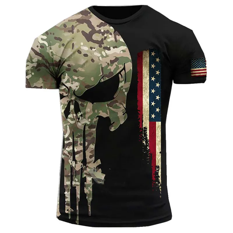 Армейский ветеран 3D -печать мужчин S T Рубашки Amercian солдат повседневная круглая шея с коротким рукавом Camouflage Commando Men Clothing 6xl 220618