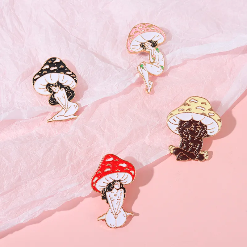 Mushroom Enamel Pin Brooches Cute Cartoon Mushroom Girl for Backpack  Clothes Hat