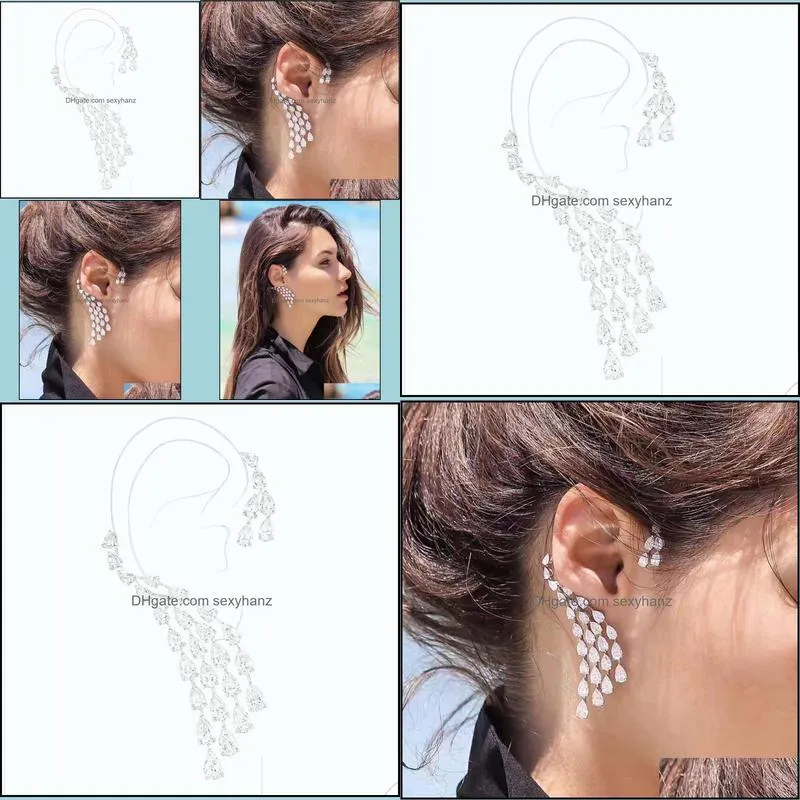 clip-on & screw back luxury design clear cubic zircon water drop ear cuff women clip earrings single piece e-407clip-on clip-onclip-on