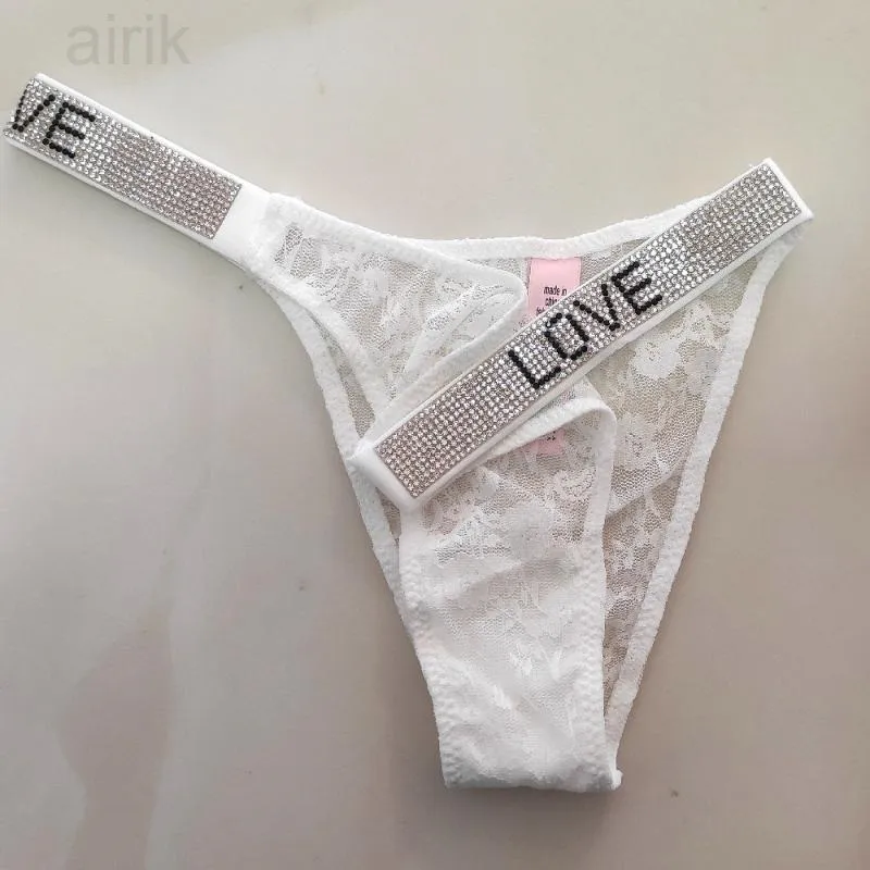 2023 Kvinnors trosor Sexig kvinnor Rhine Stone Low Underwear See Through Lace Floral Lingerie High Cut Female Bikini Underpanty vs Tanga