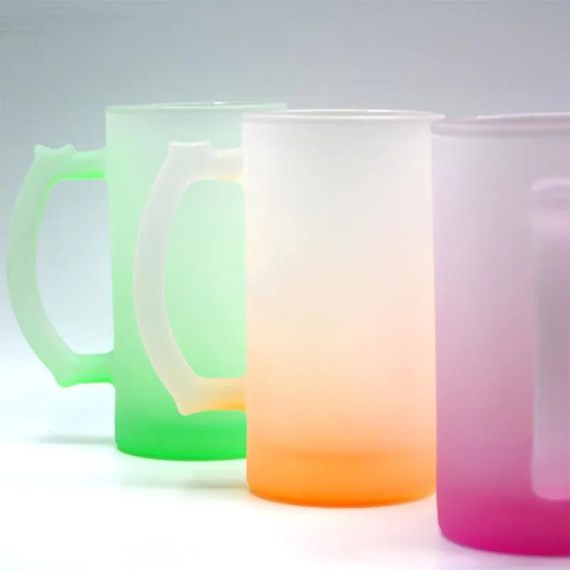 16oz Gradient Frosted Glass Mugs Tumbler Sublimation Blanks Skinny Tumbler with Handle DIY Blank Heat Transfer Cups