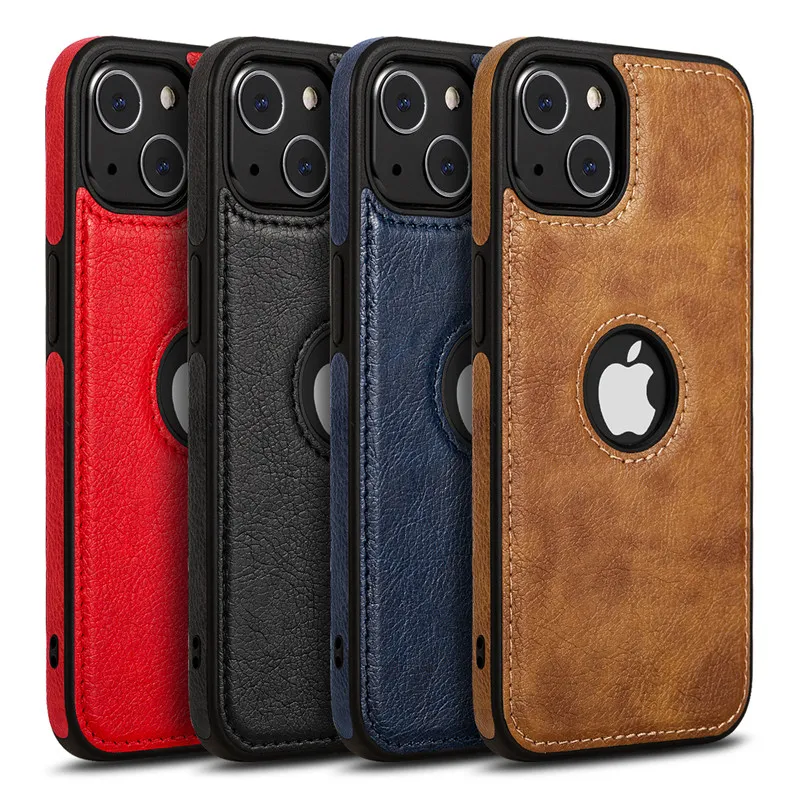 Business Leather Case Soft TPU Full Protection Case Cover för iPhone 15 14 13 12 Mini 11 Pro Max X XR XS Max 8 7 Samsung S22 S23 Ultra Plus A54