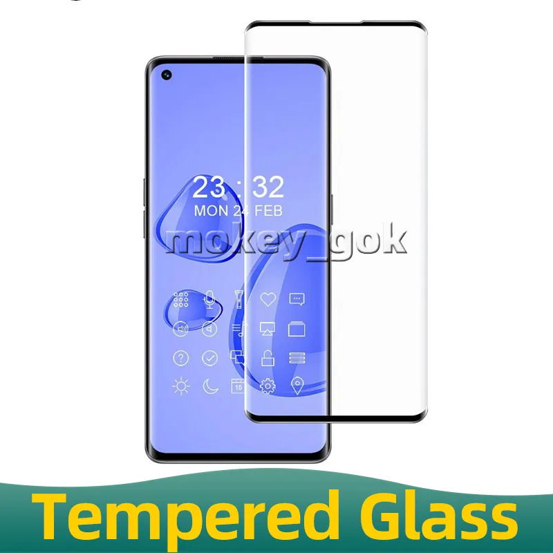 Protecteur d'écran en verre trempé pour Reno 3 4 5 6 9Pro Find X5, colle à bord incurvé 3D