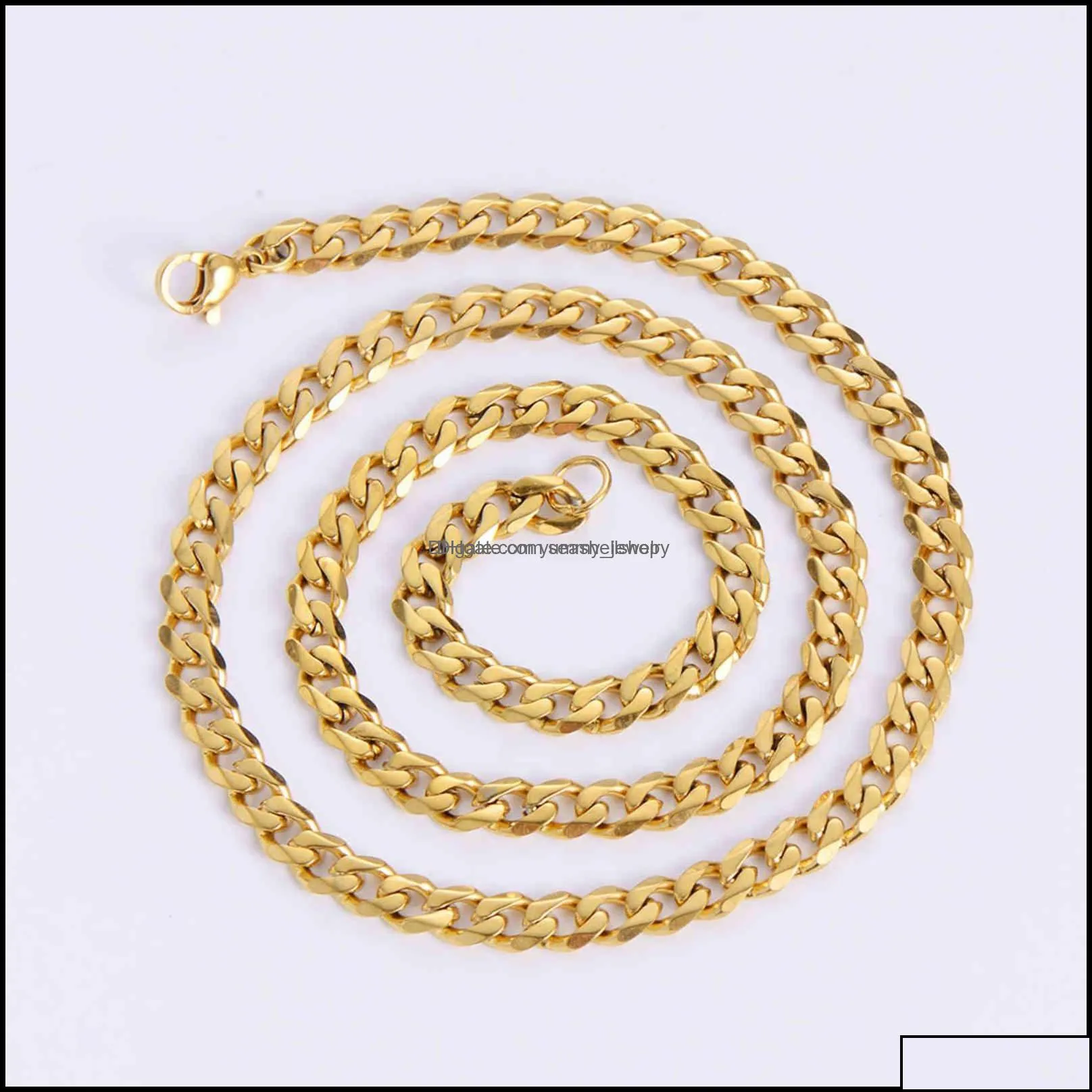 Wholale Hip Hop Womens Men Necklac Cadenas Cubanas 18K Gold Plated Thick Cuban Link Chain Stainls Steel Drop Delivery 2021 Pendant