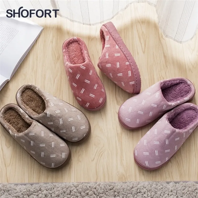 SHOFORT Warm Slippers At Home Simple Style Soft Cotton Womens Shoes Indoor Soft Antislip Bottom Winter House Slippers 201023