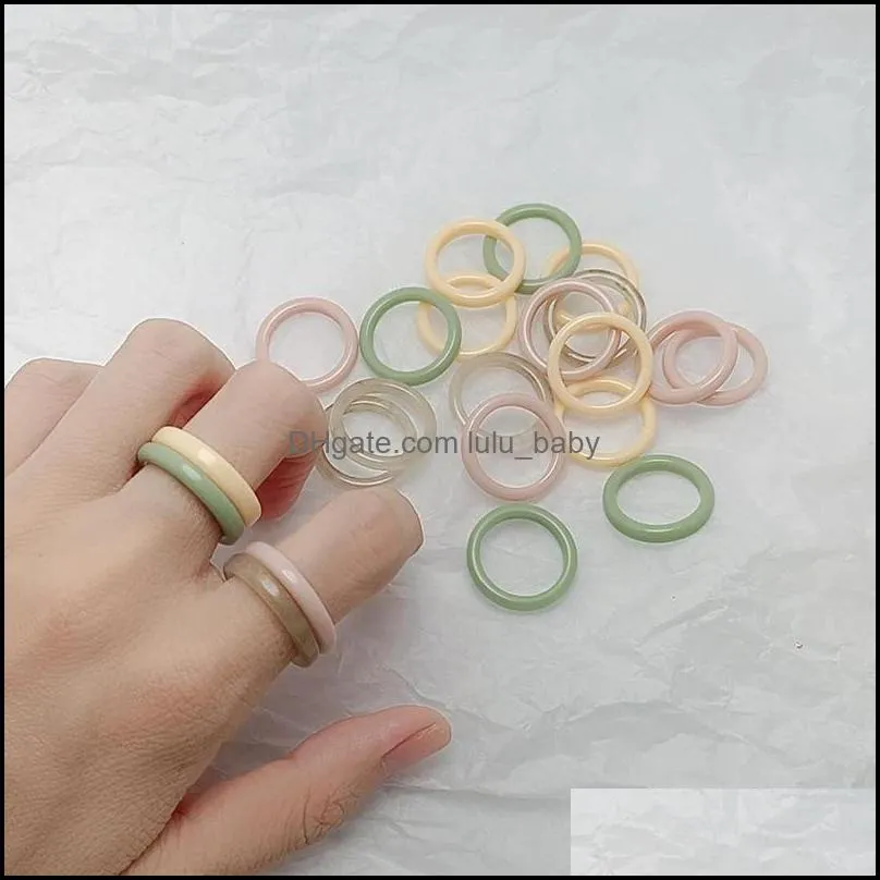 cute solid color resin simple style band rings for women girl party club decor fashion jewelry mixed