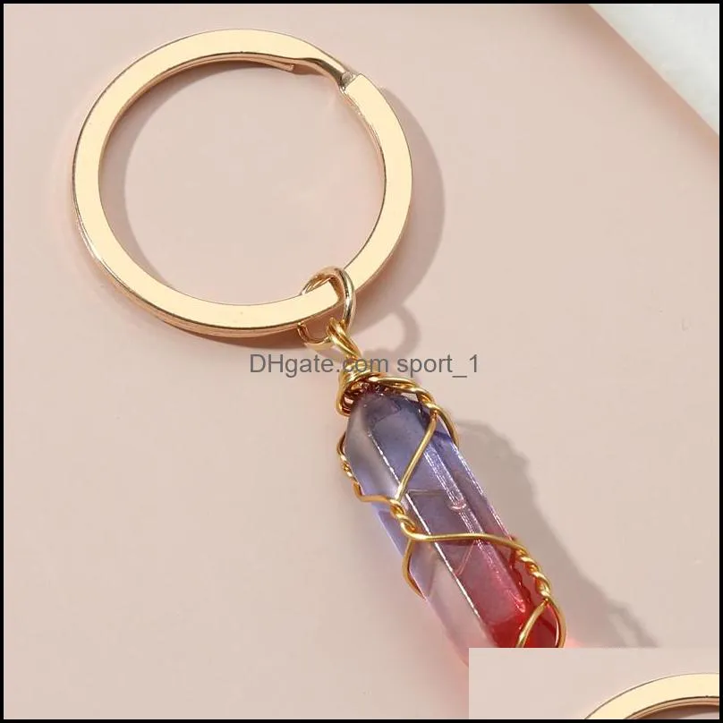 new design keychain colorful natural stone turquoise key chains wire wrap key ring for women men handbag accessorie handmade jewelry