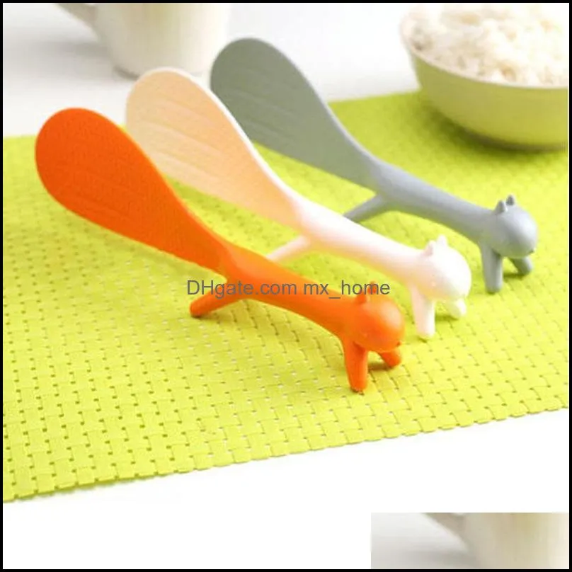 Wholesale- 5.7*21 cm Cute Plastic Handle Squirrel Spoon Vertical Non-stick Rice Spoon Creative Rice Shovel