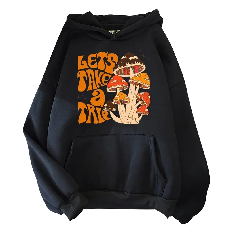 Cogumelo vamos tomar um trie impressão hoodie homens mulheres moletom harajuku oversized outono inverno streetwear meninos meninas pullovers 220727