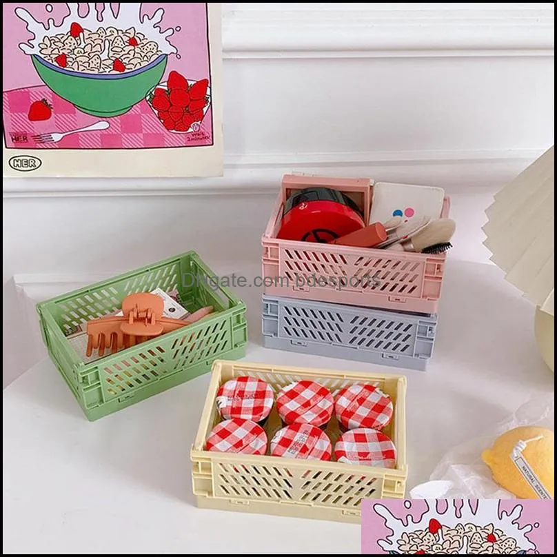Mini Folding Plastic Storage Box Collapsible Storage Container Desktop Cosmetic Basket Home Office Organizer 1 PC