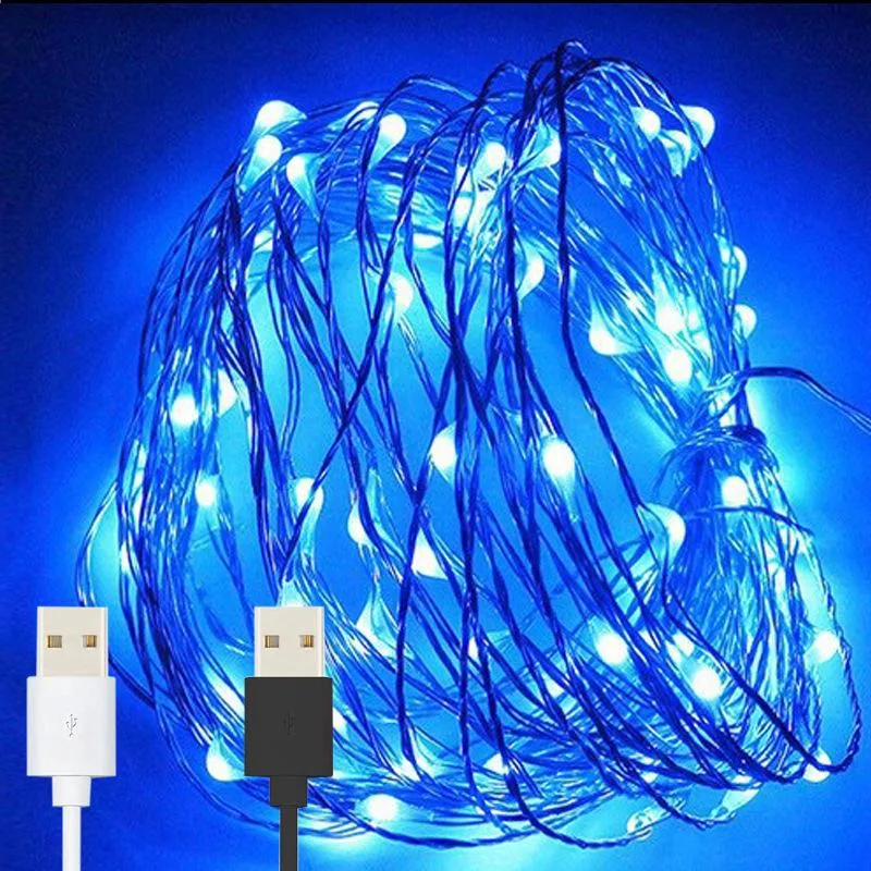 Strängar LED Holiday Light String 10M USB Copper Lamp Flower Packaging Decor Hem Line Color Christmalledorationer