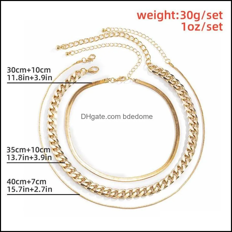 JShine Punk Layered Link Flat Round Snake Chain Necklace Women Gold Silver Color Choker Curb Chunky Men Jewelry Chokers261o