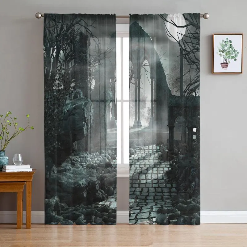 Perde Drapes Cadılar Bayramı Mimarlık Korku Gece Tül Sheer Pencere Perdeler Oturma Odası Yatak Odası Modern Vual Organza Drapecurt