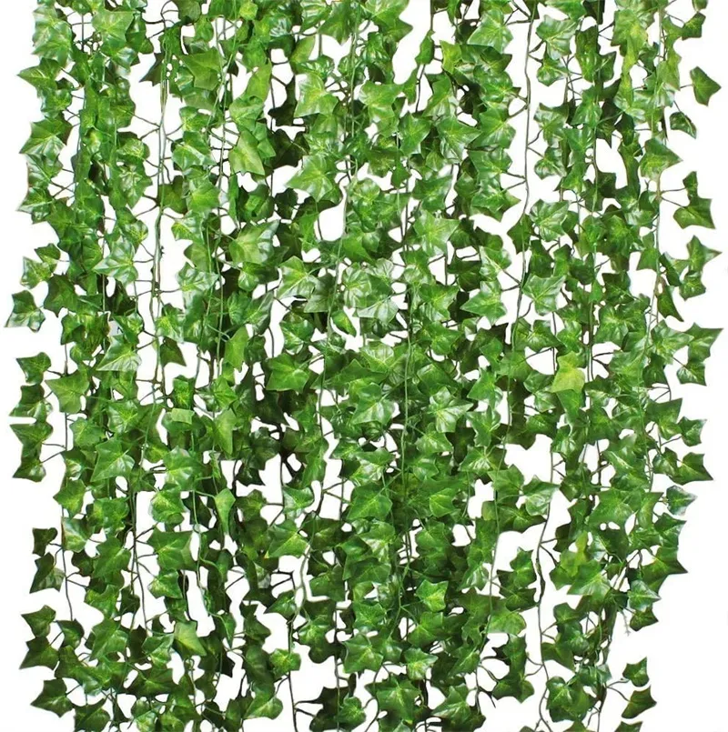 12pcs/pack Artificial Ivy Leaf Plants Vine Hanging Garland Fake Foliage Flowers Home Kitchen Garden Office Wedding Wall Decor