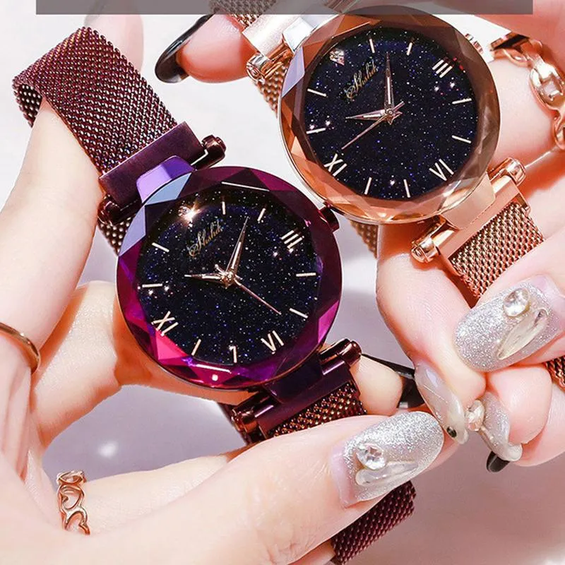 Pocket Watches Women Fashion Starry Sky Magnetic Mesh Band Trwałość dla dziewcząt słodki zegarek h9pocket