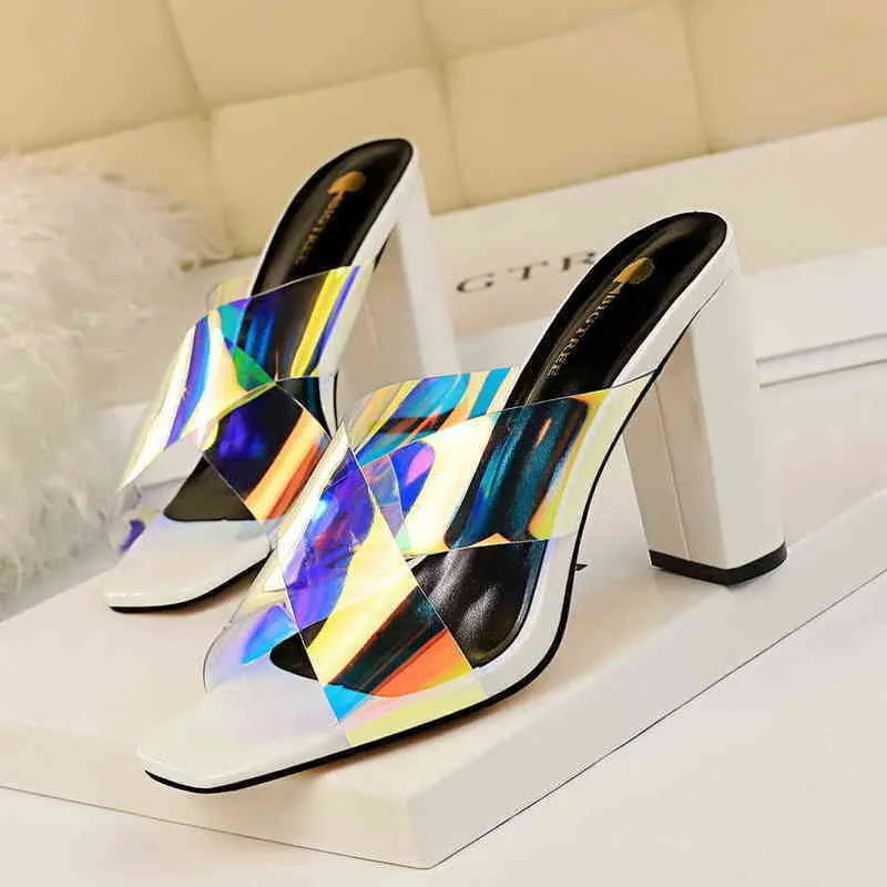Sandals Shoes Women Trendy Square Tee High High Cross Cross Out Out Out Electy Heeled Slippers Summer 220301