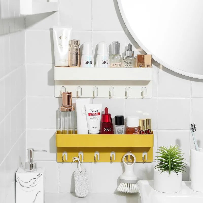 Hooks & Rails Kitchen Bathroom Free Punch Wall Shelves Shelf With Hook Accessories Shampoo Shower Holder Storage Rack OrganizerHooks