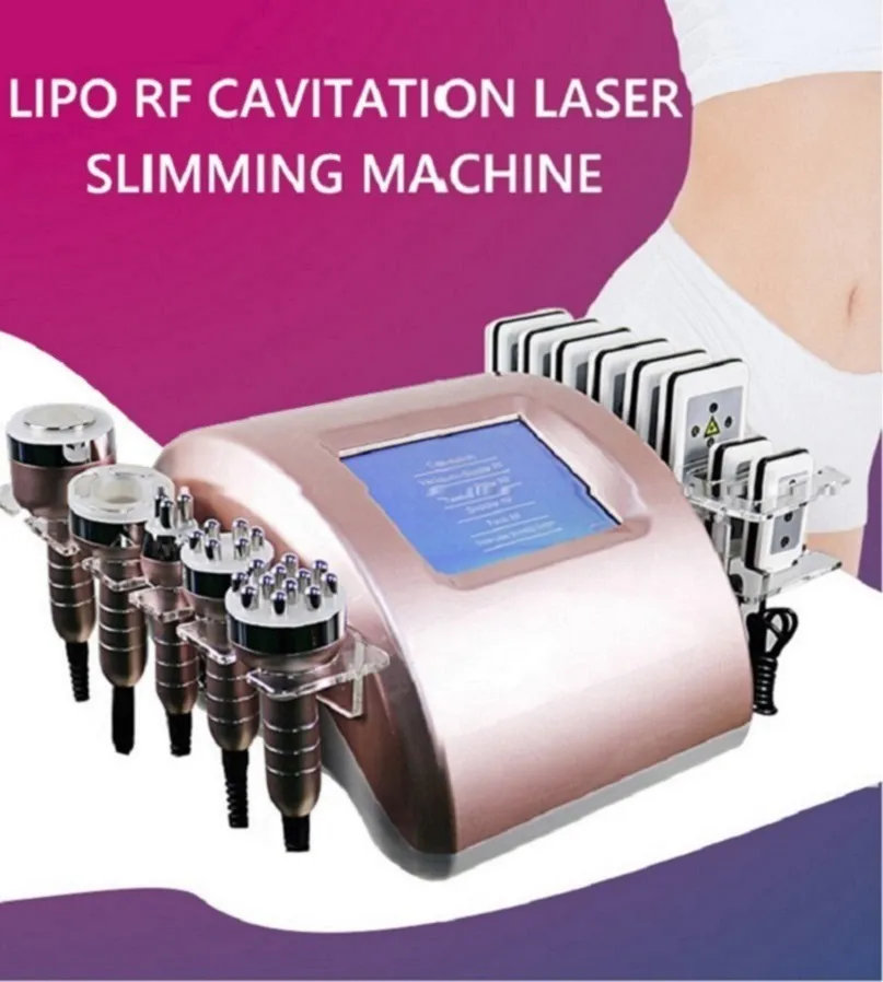6 i 1 Lipolaser RF Skin Föryngring 40K Ultraljud Lipo Laser förlorar viktkroppsbantning Ultraljud Vakuumkavitationsmaskin