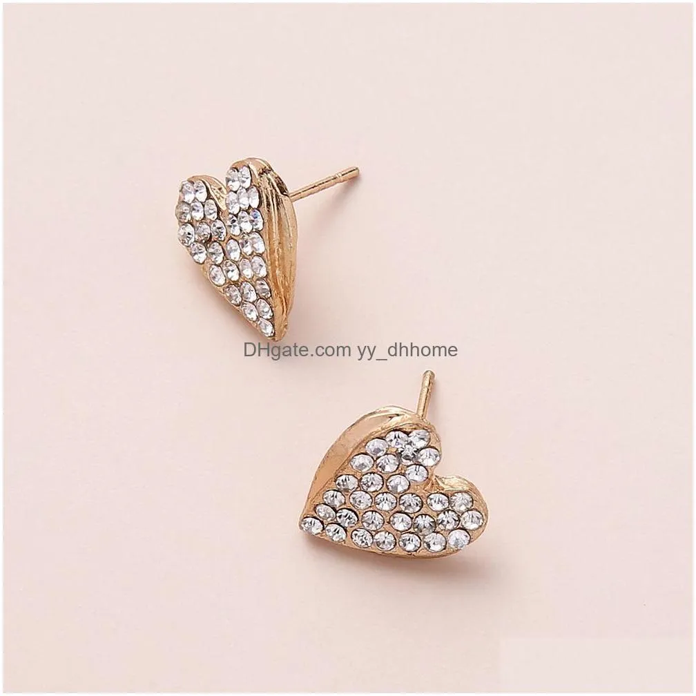 fashion jewelry heart stud earrings rhinstone cute heart earrings