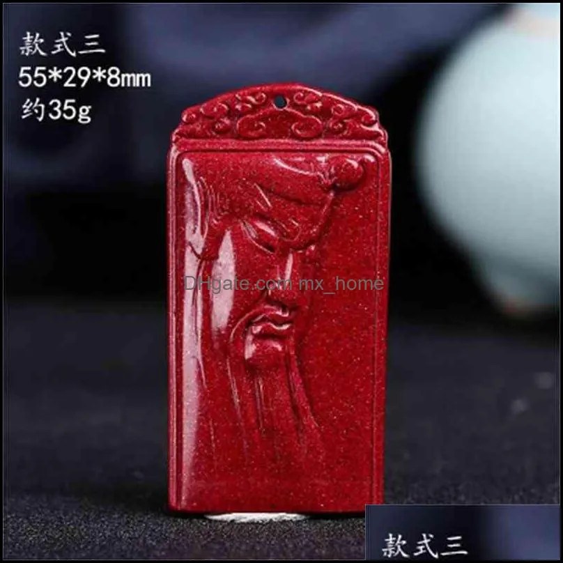 Chinese Style Products Cinnabar Pendant Purple Gold Sand Male Guan Gong Brand Yuguan Second Master Raw Mineral Necklace Stone Jewelry