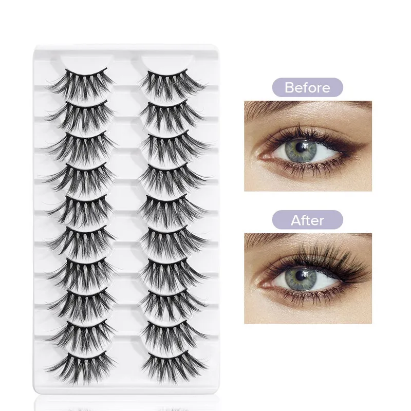 10 Pairs Half Faux 3d Mink Eyelashes Thick Long False Eyelash Lashes strip Fake Eye Lash Extension makeup Cruelty Free Eyelashs