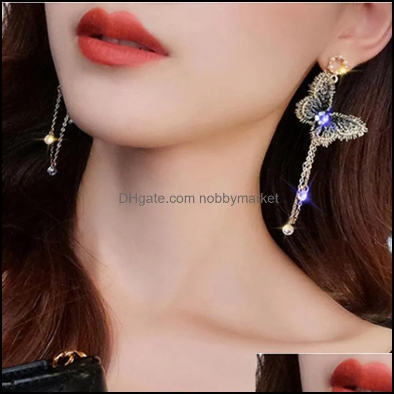 Dangle & Chandelier Korean Fairy Butterfly Long Earrings For Women Girl Ear Adornment Alloy Circle Rhinestone Tassel Handmade Jewelry