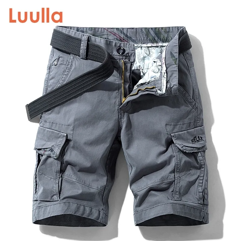 Luulla Men Summer Premium Stretch Twill Cotton Cargo Shortsカジュアルファッションソリッドクラシックポケットレッグウェア38プラス220715