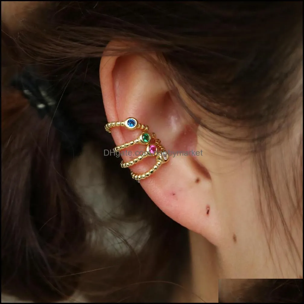 2019 New Sale delicate single stone round CZ blue green red white clip Cuff Ear Earring fashion women rainbow cz minimal earring