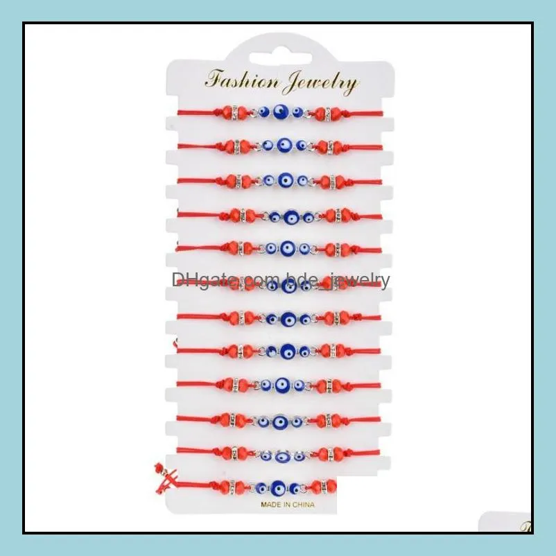 12pcs/set Turkey Blue Evil Eye Bracelet Women Handmade Rope Chain Crystal Beads Bracelets Girl Birthday Party Jewelry Gift